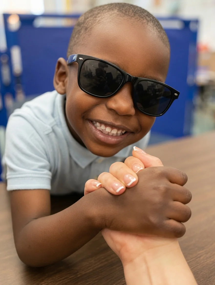 Young client having fun during a play-based bilingual therapy session